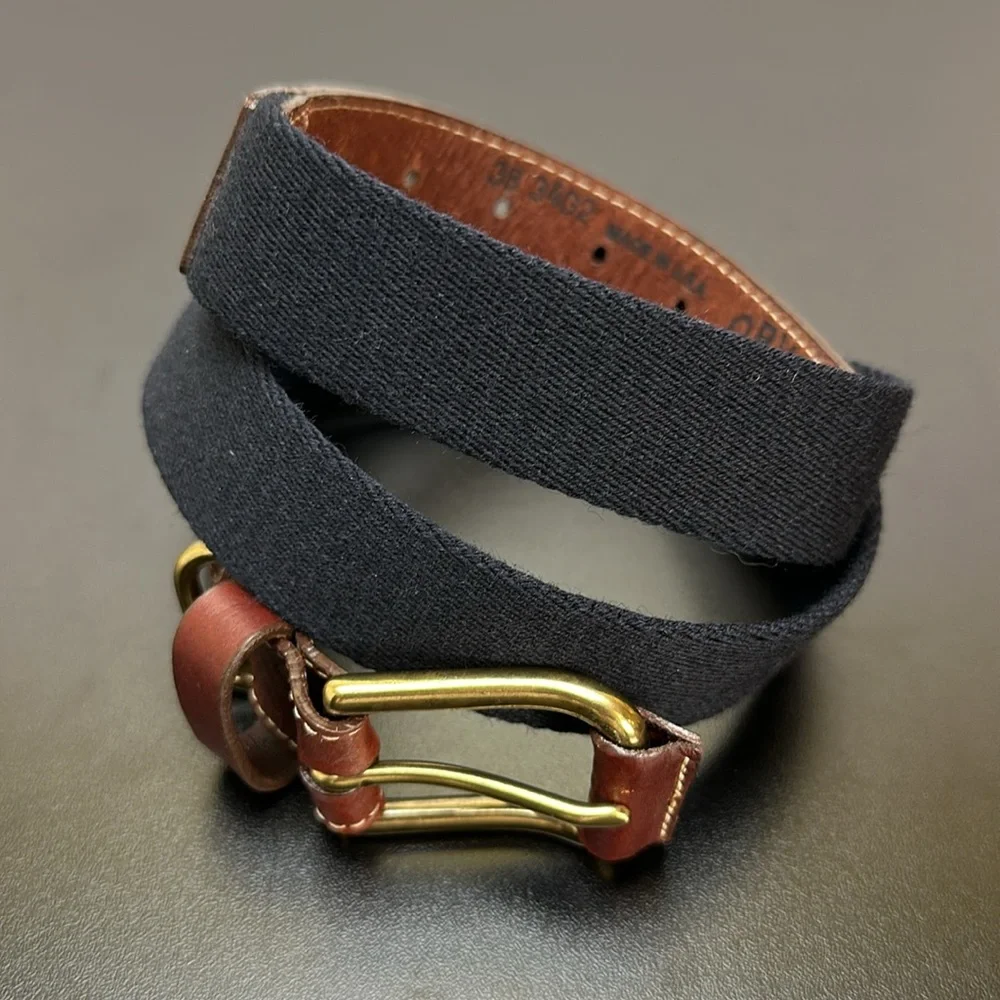 Orvis Brown Leather/Black Canvas Single Prong Brass Buckle Size 38 Made in USA‎